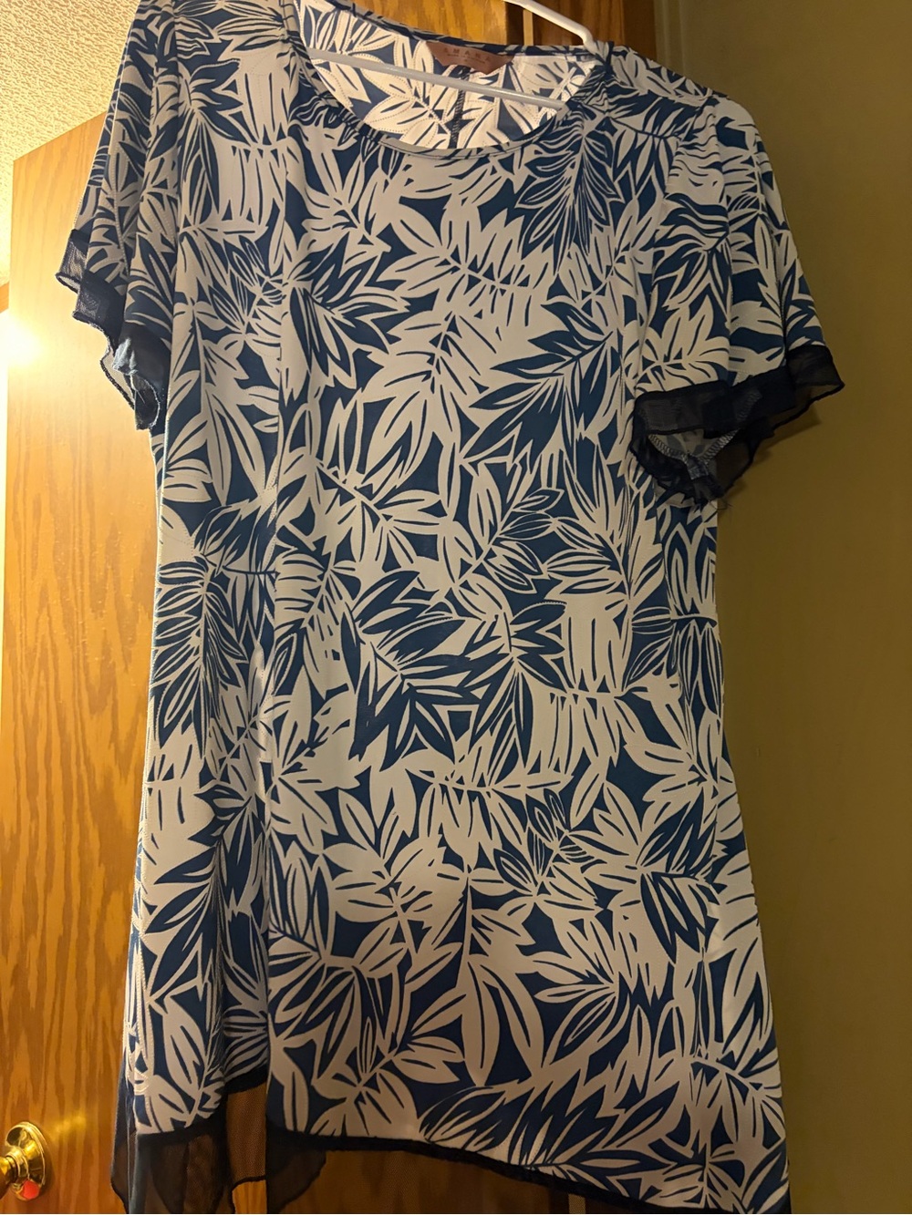 Target Blue and White Leaf-Print Short Sleeve Tunic